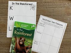 the rainforest book is next to an activity sheet