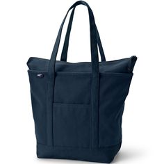 A reliable bag just makes life easier. Something strong well-made and roomy will come in handy when you're heading to the library going to pilates class or just shopping for groceries on the weekend. Enter the Lands' End Canvas Tote Bag. Made from pure cotton this zippered bag will last through all of life's adventures. It can hold up to 500 pounds - we've tested it to make sure - so it can easily handle your water bottle jacket and books. The water-repellent base and trim won't get soggy if you Functional Bags With Pockets For Errands, Navy Shoulder Bag With Pockets For Everyday Use, Canvas Bags With Zipper Pocket And Softback Shape, Practical Softback Bag For Everyday Use, Canvas Softback Bag With Zipper Pocket, Canvas Bags With Zipper Pocket, Functional Navy Bag With Zipper Pocket, Navy Tote Bag For Everyday Use, Practical Everyday Softback Bag