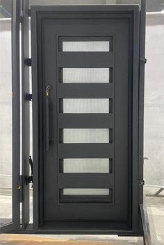 Wrought Iron Single Exterior Door with Square Top and 6-Lite Glass Single Exterior Door, Single Exterior Doors, Modern Door Design, Wrought Iron Entry Doors, Impact Doors, Iron Entry Doors, House Fence Design, Contemporary Front Doors, Christmas Offers