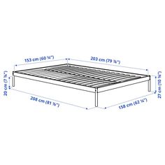 a bed frame with measurements for the mattress