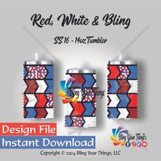 Red White Bling Rhinestone Tumbler Pattern SS16 14oz File Download
Tumbler Size: 14oz Straight Tumbler
Rhinestone Size: SS16
Fill Pattern: Honeycomb
Recommended Rhinestone Colors: Siam Red, Garnet - Dark Red, Capri Blue, Luminous White Opal, and Jet Hematite

Quick and Easy to use: Just download from your account then print the PDF file.
No physical product will be shipped.
Adobe reader is needed to open the file.

Refunds and Returns Due to the nature of digital designs and templates, all sales of digital designs/files are final and non-refundable. Rhinestone Plaid Tumbler, Rhinestone Tumblers, Tumbler Pattern, Rhinestone Decal, Rhinestone Tumbler, Capri Blue, Diy Template, Printable Patterns, White Opal