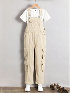 Tween Boy Apricot Multi-Strap Denim Overall Jumpsuit With Pockets Apricot Casual  Sleeveless Denim Plain Overall Non-Stretch  Tween Boys Clothing, size features are:Bust: ,Length: ,Sleeve Length: Overalls Outfit Boys, Overalls Boy, Boy Overalls, Overalls Outfits, Loose Fit Jumpsuit, Fnaf Cosplay, Kids Overalls, Jumpsuit For Kids, Boys Denim