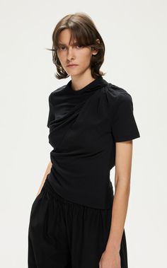 The pinched pleat design on the shoulders has a more stylish feel and highlights the modern temperament. The long-staple cotton is soft, comfortable, smooth, and breathable, and it is not easy to pill, fade, or deform. Fabric: 100% cotton Elegant Fitted Tops With Folds, Fitted Tops With Folds For Spring, Spring Fitted Tops With Folds, Elegant Cotton T-shirt For Work, Chic Tops With Folds For Workwear, Chic Fitted T-shirt For Work, Modern Fitted Solid Color Top, Leo And Virgo, Home T Shirts