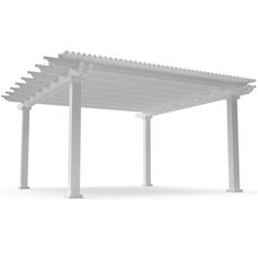 Create a beautiful outdoor entertaining space with this 16 x 16 free standing pergola with 7-inch posts! A free standing pergola allows you to install your structure just about anywhere; on your deck, over a patio or in a garden area. Our pergolas are built for longevity with superior materials. Premium vinyl on the outside creates a maintenance-free structure leaving you more time for relaxing, less time working. And the extruded aluminum inserts in all posts, beams and rafters means your pergola will never sag, warp, or rot. Performs exceptionally well, even in high winds. A lifetime of enjoyment with none of the upkeep! Enjoy the real shade created by our angled purlin system. A reduction of about 75% of overhead light helps keep you cool in the summer. Simple DIY instructions and step- Freestanding Pergola, Free Standing Pergola, Attached Pergola, Vinyl Pergola, White Pergola, Modern Outdoor Spaces, Modern Pergola, Pergola Canopy, Outdoor Entertaining Spaces