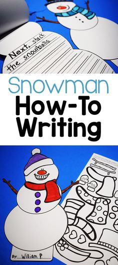 a snowman writing activity for kids with the text how to write? on it