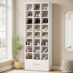 a white shoe storage unit in a room