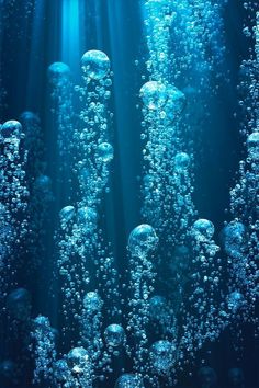 an underwater scene with many bubbles floating in the water