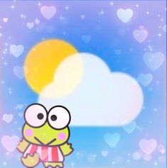 a cartoon character is standing in front of a heart - shaped cloud