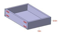 a drawing of a drawer with measurements for the bottom section and top section on it