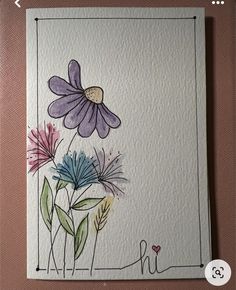 a card with watercolor flowers on it