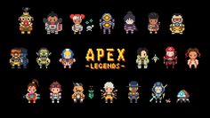 an image of pixel art with the words apex legend on it's side and different characters