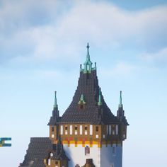 an image of a castle made out of legos in the sky with a plane flying by