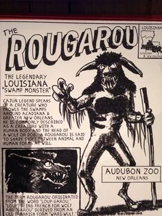 an advertisement for the rougarou theatre in new orleans, usa on display