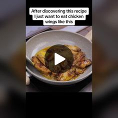 a white plate topped with food next to a video message that reads, after discovering this recipe just want to eat chicken wings like this