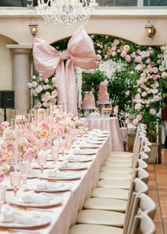 pink-tablescape-with-bows Pink Decor For Birthday, Sweet 16 Bow Theme, Baby Shower Pink Theme, Coquette Bridal Shower Theme, Pink Bows Baby Shower Theme, Love Shack Fancy Baby Shower Theme, Baby Shower Bow Theme, Pretty In Pink Baby Shower Ideas, Pink Bow Party