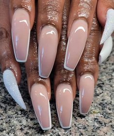 Severia Russell | Nude Panther/Snow White glitter dust..simply cute💅 ............. #nudepanther #notpolish #alaqueennails #cltnails #charlottenailsalon… | Instagram Nude White Nail Designs, White And Nude Nail Designs, Nails Tips White, Lana Nails, Brown Acrylic Nails, White Tip Nails, Queen Nails, May Nails, Ombre Nails Glitter