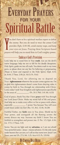 an image of a poster with the words, every day prayers for your spiritual battle