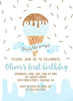 an ice cream cone birthday party card