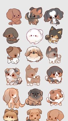 a bunch of dogs with different expressions on it's face and body, all in various