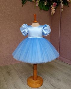 This light blue flower girl dress is simple, classic, and absolutely stunning! It features a soft satin sleeveless bodice and a fluffy tulle skirt, all in a dreamy light blue. The back is stretchy, making it super comfy and easy to fit. Perfect for weddings or any special event. Want a different color? No problem--we can customize it just for you! ----DETAILS---- > Knee Length > Round Neck > Short Puffed Sleeves -----COLOR----- If you want the dress in a custom color, please contact us before pl Birthday Outfit Blue, Blue Girl Dress, Dress With Big Bow, Baby Blue Dress, Girls Tulle Dress, Dress Photoshoot, Baby Blue Dresses, Blue Girl, Girls Blue Dress