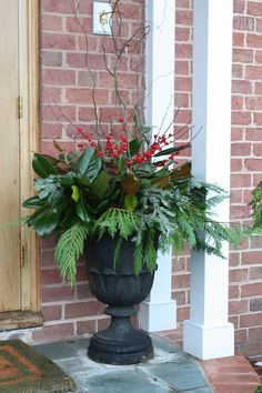 a potted plant sitting on the front porch