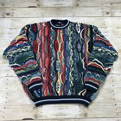 Vintage 90s Colorful Coogi Style Sweater Mens Size XL Fashion Outfits Vintage, Coogi Sweaters, French Tuck, Vintage Outfits Men, Silly Clothes, Mens Fashion Vintage, 90s Men, Outfits Vintage, Smen