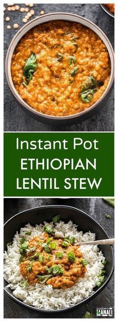 instant pot ethiopian lentil stew with rice and spinach