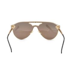 Versace frameless aviator sunglasses with mirrored gold lenses, gold Medusa head studs, and fluted metal arms. Include case. Brand = Versace Condition = 9/10, like new Material = Metal SKU = 23017-13 Gold Aviator Shield Sunglasses With Uv Protection, Luxury Gold Aviator Sunglasses With Mirrored Lenses, Luxury Gold Aviator Sunglasses With Tinted Lenses, Gold Rimless Polarized Aviator Sunglasses, Gold Rimless Aviator Sunglasses With Polarized Lenses, Gold Aviator Sunglasses With Polarized Lenses For Party, Gold Rimless Aviator Sunglasses With Uv Protection, Luxury Gold Mirrored Aviator Sunglasses, Luxury Gold Tinted Aviator Sunglasses