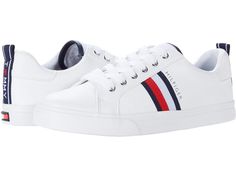 Tommy Hilfiger Landon - Women's Shoes : White Multi II : The Tommy Hilfiger Landon sneaker show off a low-top construction with brand logo detail at side in a faux-leather upper and textile overlay. Lace-up closure. Round-toe design. Soft fabric lining and footbed. Rubber outsole. Imported. Measurements: Weight: 11 oz Product measurements were taken using size 7.5, width M. Please note that measurements may vary by size. Tommy Hilfiger Shoes Women, Tommy Hilfiger Shoes, Sneakers Men Fashion, Tommy Hilfiger Women, Lace Up Shoes, Shoe Collection, Soft Fabric, Brand Logo, Womens Sneakers