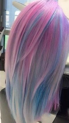 Pastel Galaxy Hair, Candy Hairstyles, Blue And Pink Hair, Stylish Hair Colors, Creative Hair Color