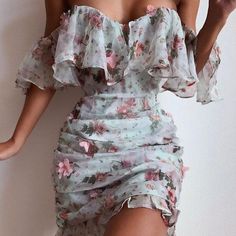 Flower Print Dress Summer, Ruffles Pattern, Neck Flower, Print Summer Dress, Pink Summer Dress, Ruched Bodycon Dress, Sunglasses Men, Print Chiffon, Flower Dresses