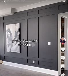 an image of a living room painted in dark gray with the words you do it yourself for $ 500