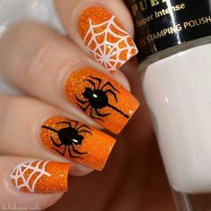 60+ Halloween Nail Art Ideas — OSTTY Nails Spider, Spider Nails, Nails Pumpkin, Zombie Nails, Nagel Stamping, Bat Nails, Witch Nails, Skull Nails