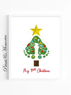 Baby’s First Christmas Craft Gifts, Feet Christmas Tree Foot Prints, My First Christmas Crafts Baby, Handprint Footprint Ornaments, Baby Christmas Projects, Baby Fingerprint Art Christmas, Christmas Tree Footprint Art, Christmas Crafts To Do With Babies, Baby Foot Christmas Tree