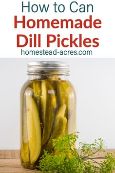 pickles in a jar with the title how to can homemade dill pickles