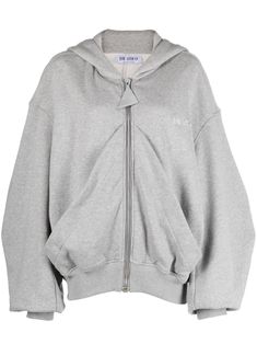 The Attico logo-embroidered Draped Cotton Hoodie - Farfetch The Attico, Blazer Vest, Cotton Hoodie, Grey Cotton, Grey Hoodie, Grey Sweatshirt, Logo Embroidered, Pocket Pouch, Zip Hoodie