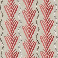 a red and white wallpaper with leaves on it