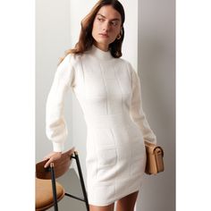 Off-white knit (50% Acrylic, 30% Nylon, 20% Polyester). Sheath. Long sleeves. Mock neck. Pull on. 38" from shoulder to hemline. Imported. Rent The Runway, Closet Designs, Knit Dress, Mock Neck, Open Back, Sweater Dress, Long Sleeves, Off White, Knitting