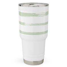 a white and green striped tumbler cup