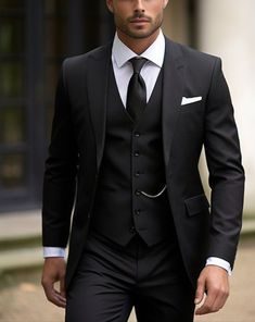 Men Royal Tuxedo Most Trendy Fashioned of Men Fashion Outfits https://youtu.be/gahLGI2wrpg Black Suits For Men Wedding Classy, Black Prom Suits For Guys, Wedding Suits Groom Classy, Black Mens Suit, Mens Suit For Wedding, Black Groomsmen Suits, Black Three Piece Suit, 3 Piece Suit Men