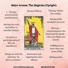 The Magician, in upright position from the Major Arcana suit in the tarot deck and its meanings, including the astrology and numerology meanings.

#TheMagician #MajorAcarna #TarotCardMeanings #Tarot Magician Card Tarot Meaning, The Magician Tarot Card Art, The Magician Tarot Meaning, Tarot Magician, Tarot The Magician, Taro Cards, Magician Card