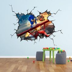 sonic the hedgehog wall sticker in a children's room