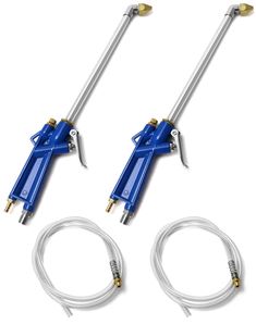 two airbrushes with hoses and nozzles attached to them on a white background