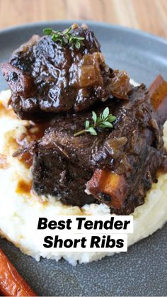 slow cooked tender short ribs on mashed potatoes