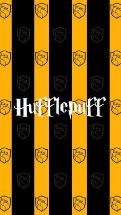 a black and yellow striped wallpaper with the words hufflewuff on it