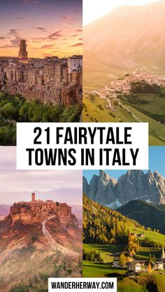 the prettiest towns in italy with text overlay that reads, the prettiest towns in italy