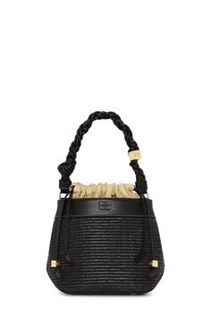 This Black GANNI Bou Bucket Bag Raffia features a drawstring closure, GANNI Butterfly hardware logo, braided strands with a braided knot, metallic dice with a GANNI and Butterfly logo engraved and GANNI embossed logo on the back of the bag. Black GANNI Bou Bucket Bag Raffia in Black | Women's | Cotton/Polyester/Polyurethane Raffia Bucket Bag, Scandinavian Aesthetic, Luxury Christmas Gifts, Butterfly Logo, Drawstring Bucket Bag, Beauty Kit, Unique Bags, Crossbody Tote, Stylish Bag