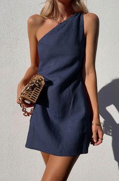 Linen Mini Dress, Weave Style, Necklines For Dresses, Mode Inspo, Types Of Skirts, Stunning Dresses, Blue Dress, Off Shoulder Dress, One Shoulder Dress