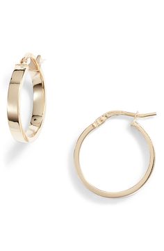 Timeless elegance defines these highly polished hoop earrings handcrafted from luminous 14-karat gold. 3/4" hoop diameter; 1/8" width Snap-post closure 14k gold Made in Italy Minimalist 14k Gold Hoop Earrings With Shiny Finish, Timeless Rose Gold Hoop Earrings For Formal Occasions, Timeless Rose Gold Hoop Earrings For Formal Events, Rose Gold Polished Finish Hoop Earrings For Formal Occasions, Rose Gold Polished Hoop Earrings For Formal Events, Rose Gold Polished Finish Formal Hoop Earrings, Formal Rose Gold Hoop Earrings With Polished Finish, Classic Rose Gold Hoop Earrings, Classic Small Hoop Rose Gold Huggie Earrings