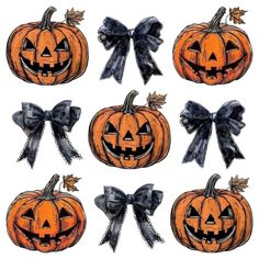 halloween pumpkins with bows and ribbons on them